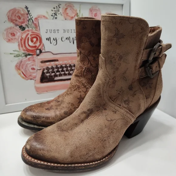 🥰EUC Lucchese Catalina Floral Genuine Leather Distressed Zip Ankle Boots, 7.5 - Picture 16 of 16